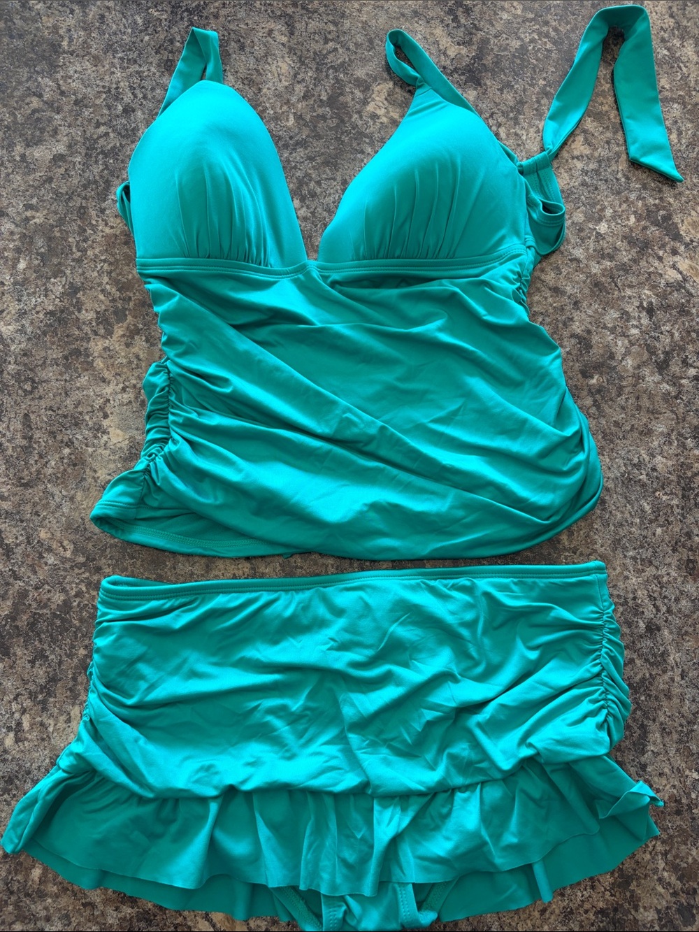 Apt. 9 Teal Ruffled Tankini Set